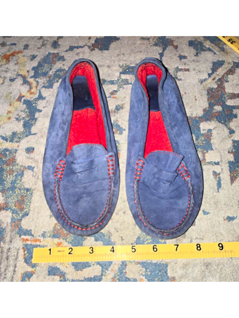 Johnston & Murphy 7M Women’s Blue/Red Suede Slip-On Loafers Round Toe 7